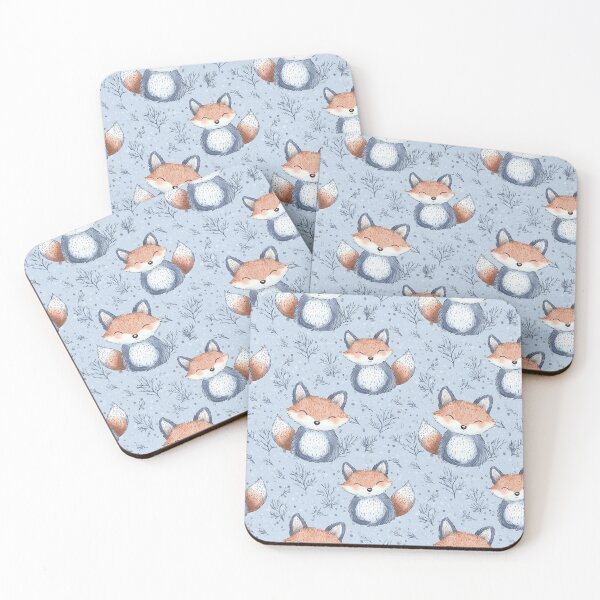 Item preview, blue and brown winter foxes designed and sold by PoppyLaneStudio.