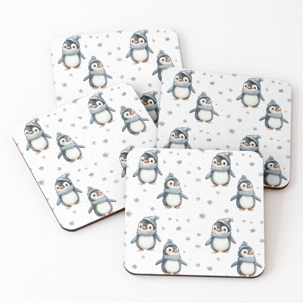 Item preview, minimalistic watercolour penguins with winter hats and scarfs designed and sold by PoppyLaneStudio.