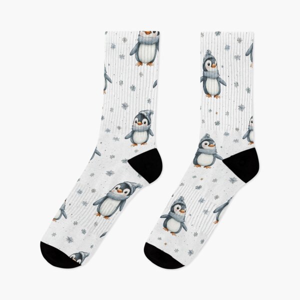 Item preview, minimalistic watercolour penguins with winter hats and scarfs designed and sold by PoppyLaneStudio.