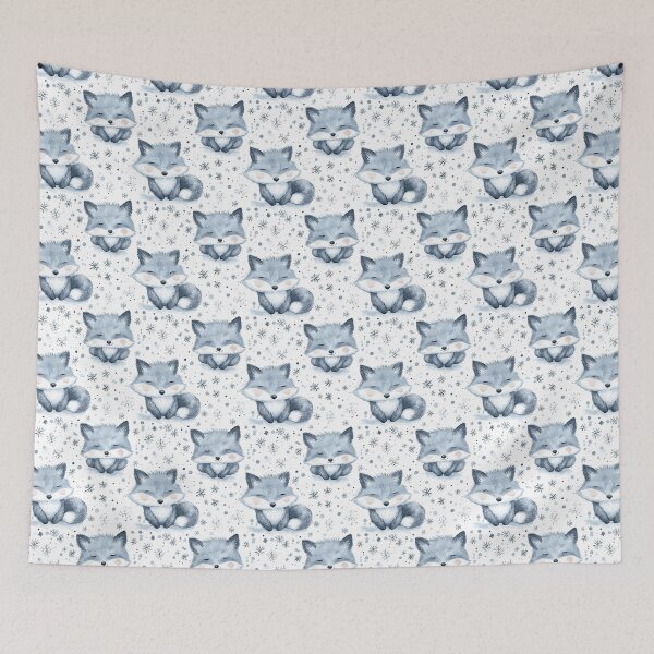 Item preview, blue watercolour winter foxes designed and sold by PoppyLaneStudio.