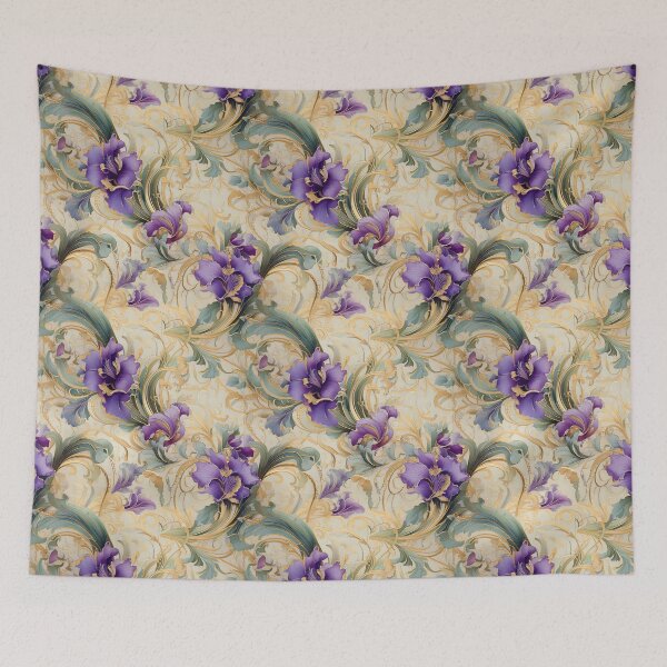 Item preview, Purple Iris floral and swirling vine designed and sold by Designbes.