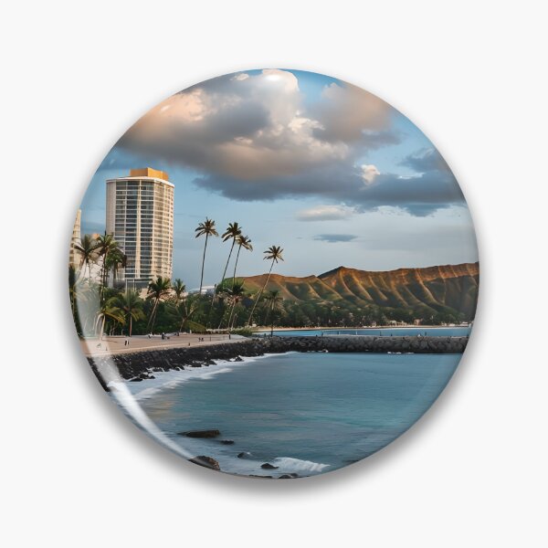 Item preview, Waikiki Beach Sunset with Diamond Head View - Hawaii Coastal Cityscape Photography - Honolulu Ocean Landscape Art designed and sold by afullerdesign.