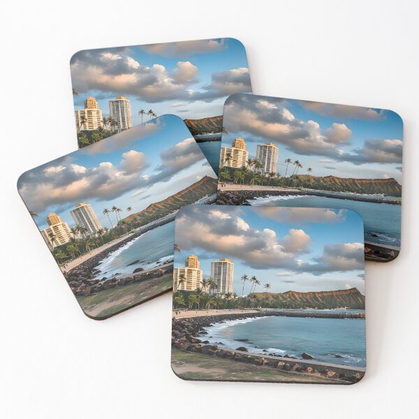 Item preview, Waikiki Beach Sunset with Diamond Head View - Hawaii Coastal Cityscape Photography - Honolulu Ocean Landscape Art designed and sold by afullerdesign.