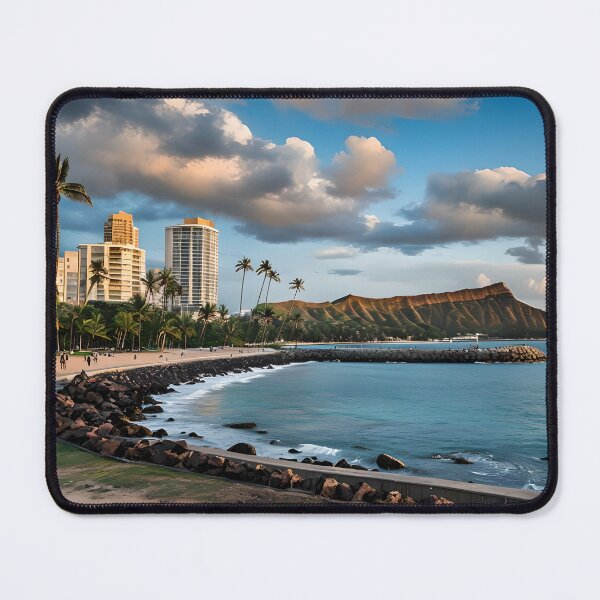 Item preview, Waikiki Beach Sunset with Diamond Head View - Hawaii Coastal Cityscape Photography - Honolulu Ocean Landscape Art designed and sold by afullerdesign.