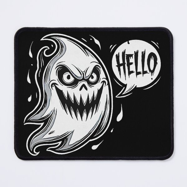 Item preview, Sinister Yet Playful Cartoon Ghost with Chat Bubble Saying Hello designed and sold by MariDonna.