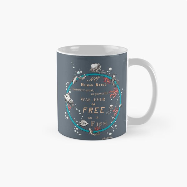 Item preview, Inspirational quote from a Victorian philosopher on freedom and fish. Blue, beige and grey-blue design. designed and sold by Lucy Dreams.