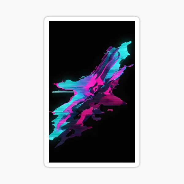 Neon Glitch Abstract Digital Art Sticker