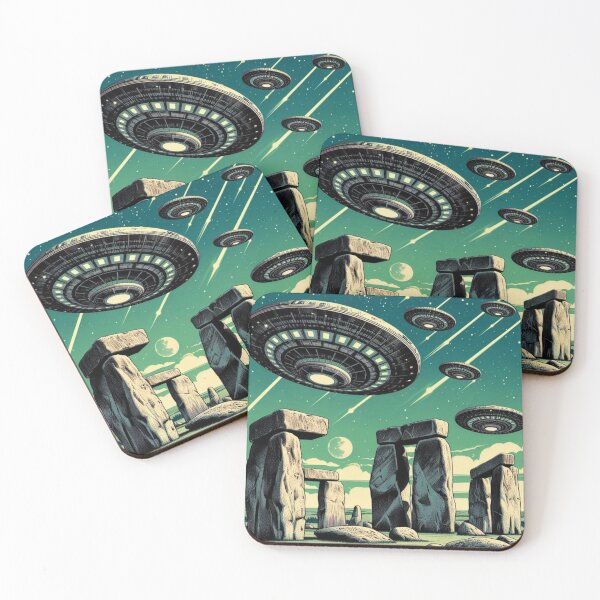 Item preview, pop art style stonehenge and ufo's designed and sold by Dogandesighn.