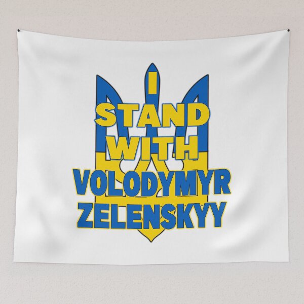 Aperçu de l'œuvre Je soutiens Volodymyr Zelenskyy et le trident ukrainien Zelensky pour la guerre et la paix en Ukraine. créée et vendue par ramwebroom.