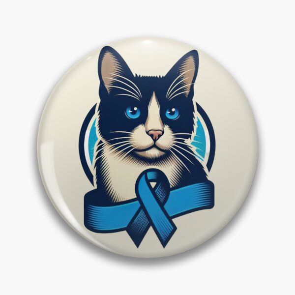Item preview, Retro Vintage Cat with Blue Awareness Ribbon designed and sold by HealthCoreCommunity.