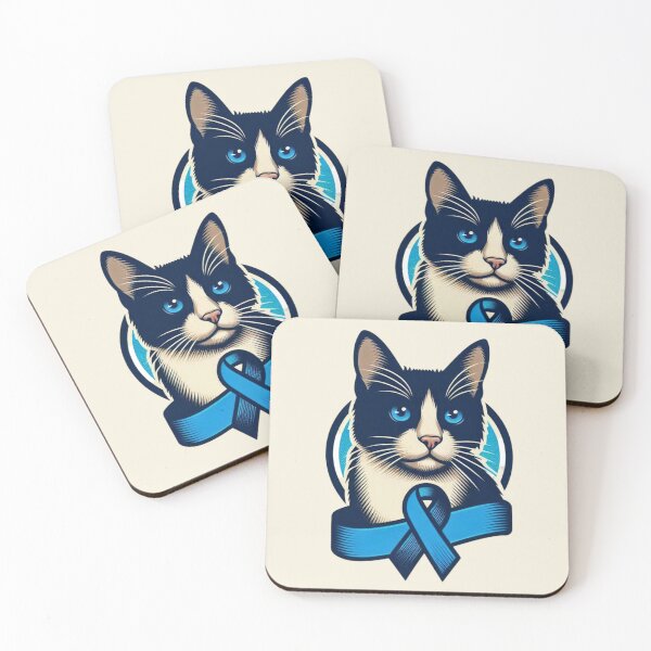 Item preview, Retro Vintage Cat with Blue Awareness Ribbon designed and sold by HealthCoreCommunity.