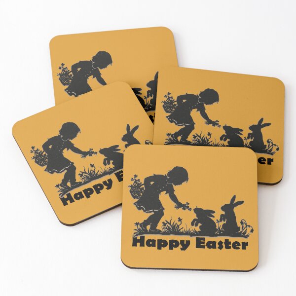 Item preview, Art by Mike Silhouette Silhouette, Happy Easter, Child with Flowers and Rabbits designed and sold by allartbymike.
