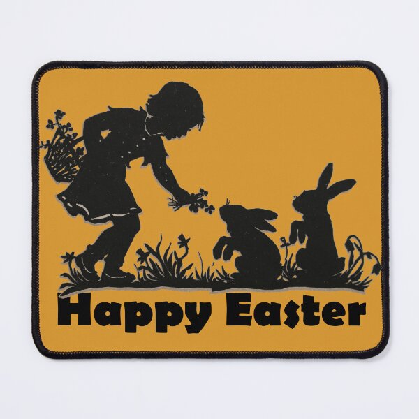 Item preview, Art by Mike Silhouette Silhouette, Happy Easter, Child with Flowers and Rabbits designed and sold by allartbymike.