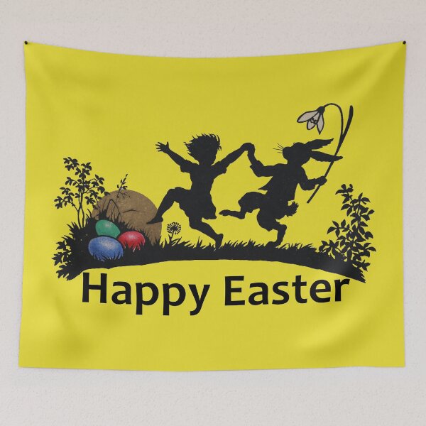 Item preview, Art by Mike Silhouette Silhouette, Happy Easter, Child with Flowers and Rabbits designed and sold by allartbymike.