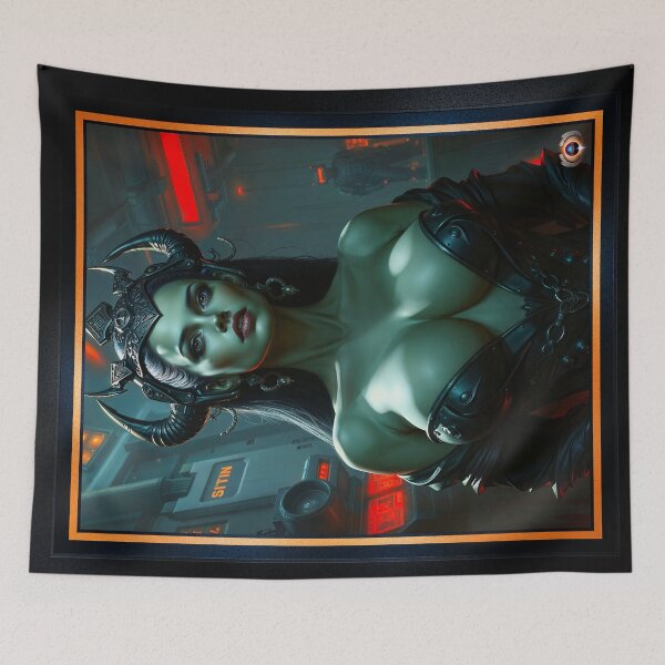 Item preview, Futuristic Fantasy Portrait Of Virelle Alouette With Horned Headdress Striking AI Concept Art by Xzendor7 designed and sold by Xzendor7 Digital Art Creations.