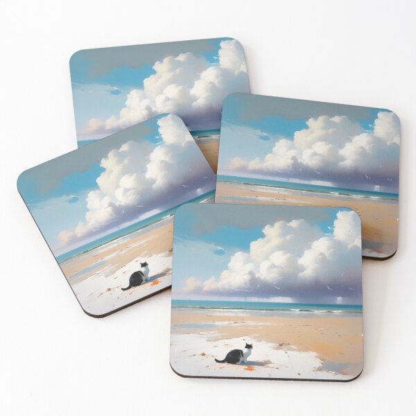 Item preview, Peaceful Black and White Cat by the Seascape Under a Cloudy Sky designed and sold by Keirnyx.