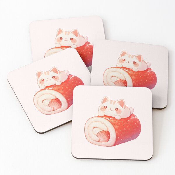 Item preview, White Cat and Strawberry Swiss Roll Cake designed and sold by NikoNekoDesigns.