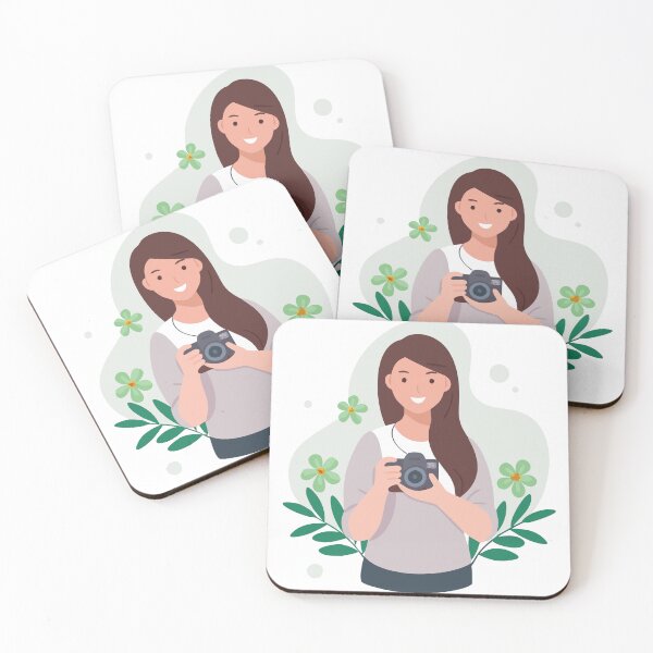 Item preview, Illustration of a Smiling Woman Holding a Camera with Greenery designed and sold by Creative88Art.