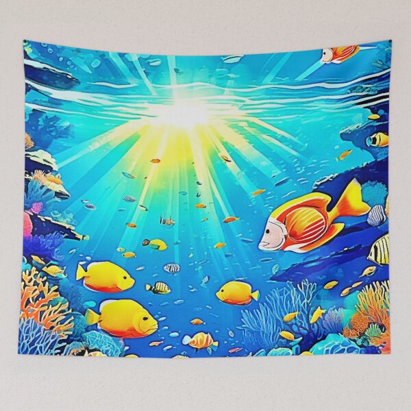 Item preview, Sunlit Reef Life Glow Art designed and sold by Health And Fitness Posts e-Store.