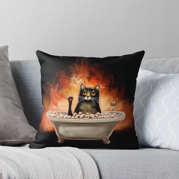 Item preview, Funny meme black cat in the bath on the fire  designed and sold by Makitsu Neko.