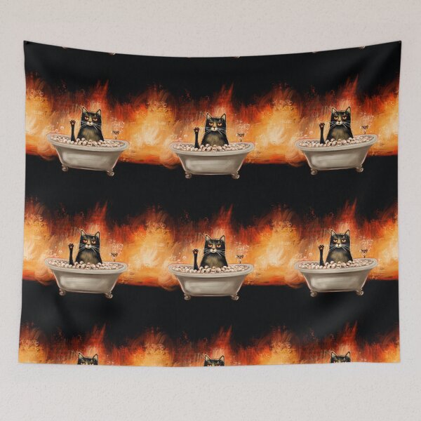 Item preview, Funny meme black cat in the bath on the fire  designed and sold by Makitsu Neko.