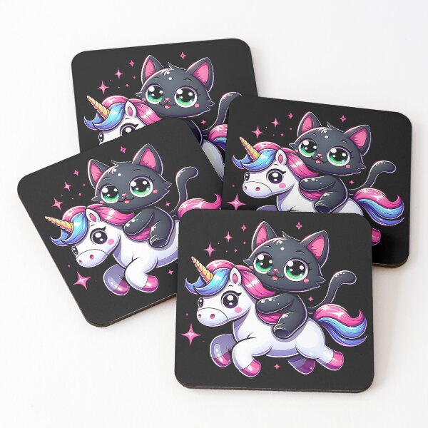 Item preview, Cute Cartoon Black Cat Riding a Magical Unicorn designed and sold by Kawaii-n-Spice.