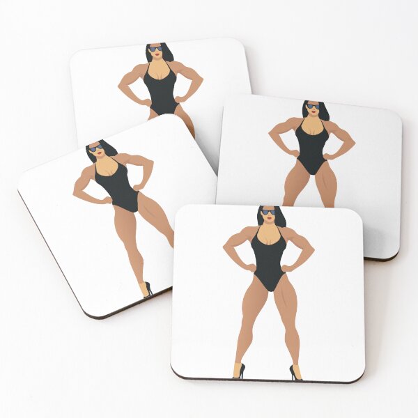 Item preview, Illustration of a Muscular Woman in Black Swimsuit on Black Background designed and sold by Creative88Art.
