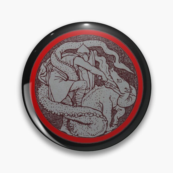 Item preview, Art by Mike Linocut, knight fighting with dragon, circle, dragon, ornament Celtic, Art Nouveau Middle Ages legend designed and sold by allartbymike.