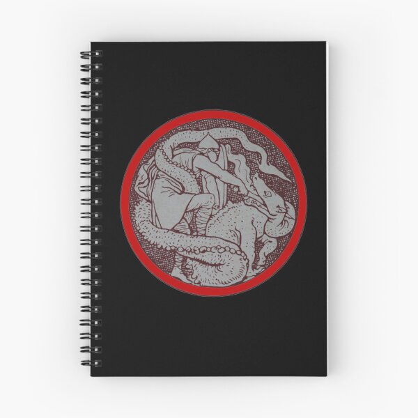 Item preview, Art by Mike Linocut, knight fighting with dragon, circle, dragon, ornament Celtic, Art Nouveau Middle Ages legend designed and sold by allartbymike.