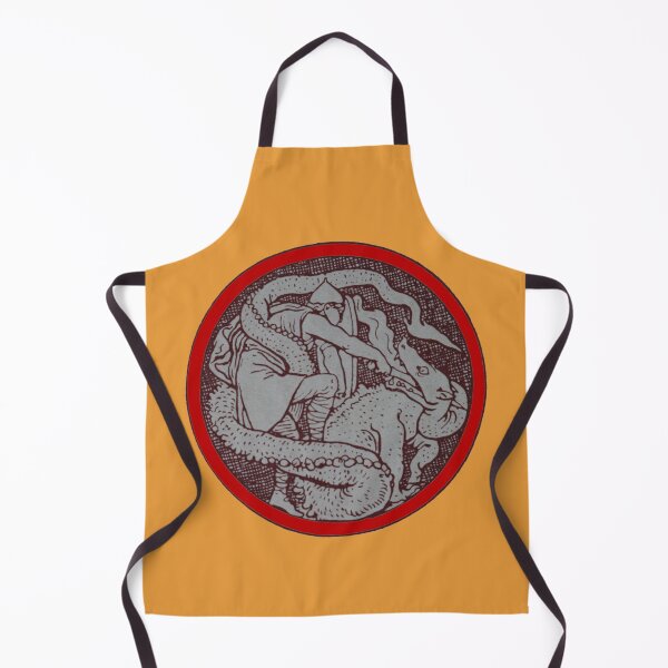 Item preview, Art by Mike Linocut, knight fighting with dragon, circle, dragon, ornament Celtic, Art Nouveau Middle Ages legend designed and sold by allartbymike.
