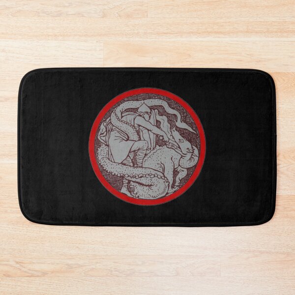 Item preview, Art by Mike Linocut, knight fighting with dragon, circle, dragon, ornament Celtic, Art Nouveau Middle Ages legend designed and sold by allartbymike.