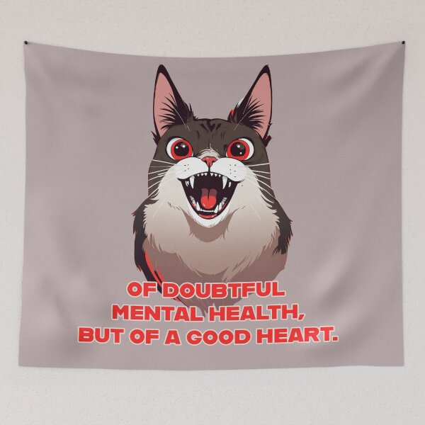 Item preview, of doubtful mental health, but of a good heart. funny cat face T-Shirt designed and sold by La Loca.