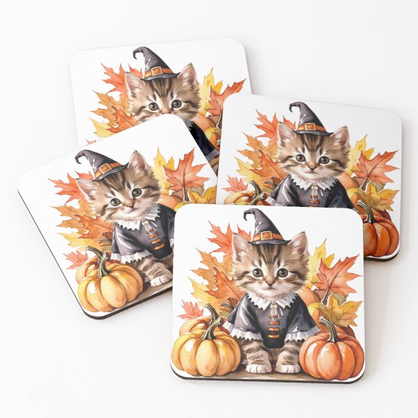 Item preview, Cute Watercolour Halloween Kitten And Pumpkins designed and sold by IrisAndIvy.