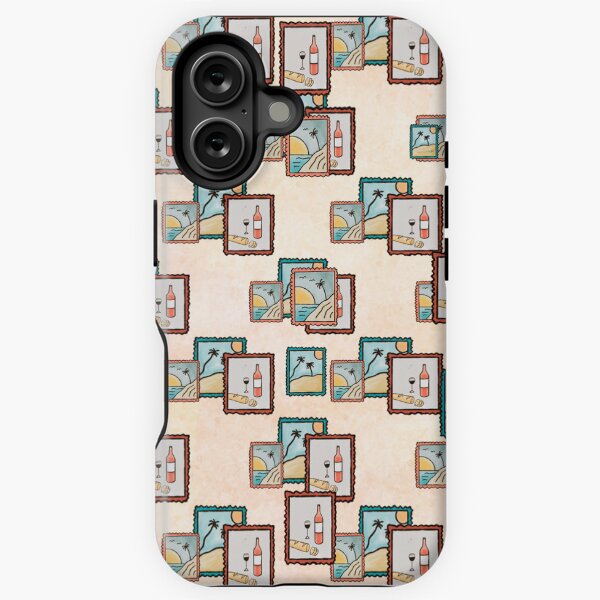 Vista previa del artículo con la obra «Patrón repetitivo de sellos de viajes de verano», diseñado y vendido por Pixxlcat.