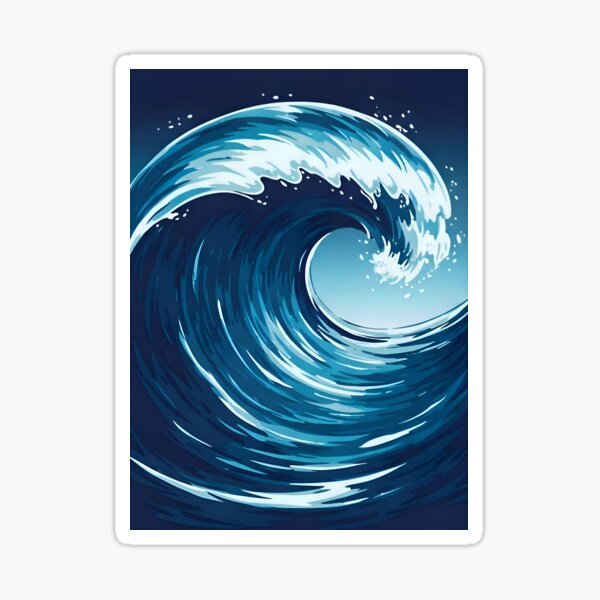 Majestic Blue Ocean Wave Illustration Sticker