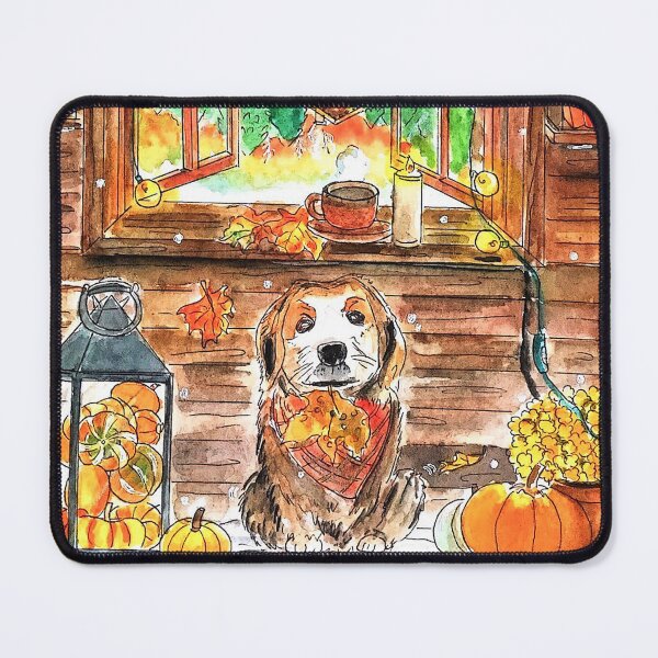 Item preview, Cozy Autumn Cabin with Cute Dog Fall Watercolor Illustration designed and sold by Green2711.