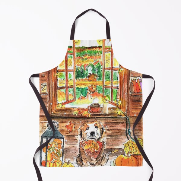 Item preview, Cozy Autumn Cabin with Cute Dog Fall Watercolor Illustration designed and sold by Green2711.