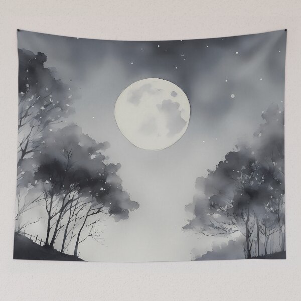 Item preview, Monochrome Fullmoon Forest designed and sold by CalmnessbyChoice.