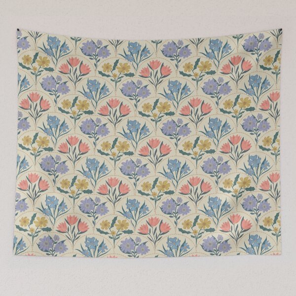 Item preview, Art Deco Floral Fanfare - Vintage Pattern - Cream designed and sold by Ordinary Elevated.