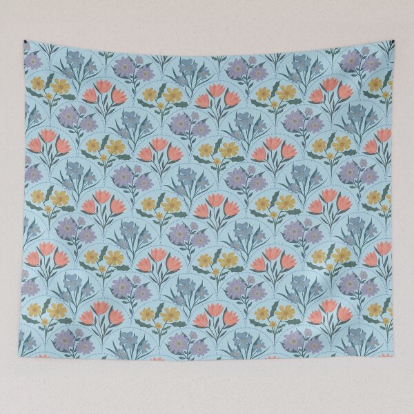 Item preview, Art Deco Floral Fanfare - Vintage Pattern - Blue designed and sold by Ordinary Elevated.