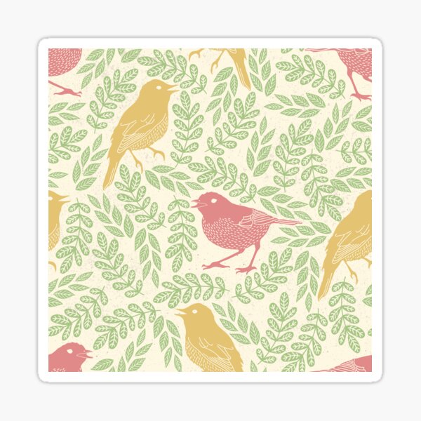 Aperçu de l'œuvre Motif fantaisiste d'oiseaux et de feuilles sur fond beige clair créée et vendue par Nouveaupattern.