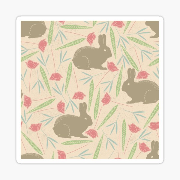 Aperçu de l'œuvre Motif charmant de lapin et de fleurs sur fond texturé beige créée et vendue par Nouveaupattern.