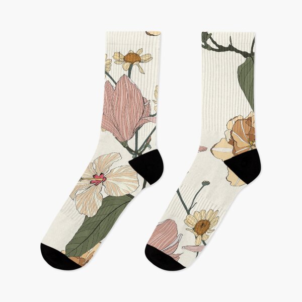 Item preview, Vintage colors seamless tropical pattern with colorful garden flowers and camomile, magnolia on beige background. designed and sold by MatyKotiv.