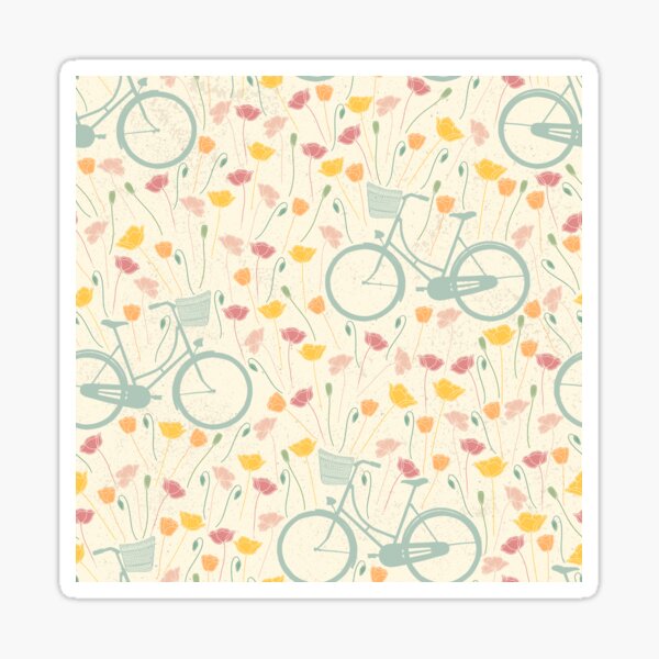 Item preview, Vintage Bicycle Pattern with Floral Baskets on Beige Background designed and sold by Nouveaupattern.