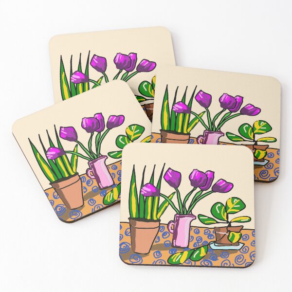 Item preview, Houseplants and Pink Tulips designed and sold by Joyride Art and Design UK.