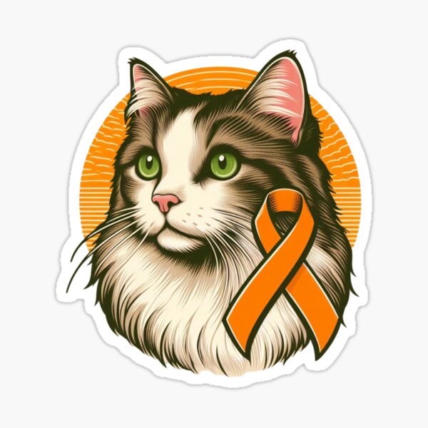 Item preview, Retro Vintage Cat With Orange Awareness Ribbon  designed and sold by HealthCoreCommunity.