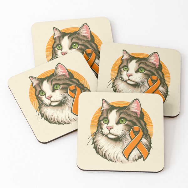 Item preview, Retro Vintage Cat With Orange Awareness Ribbon  designed and sold by HealthCoreCommunity.