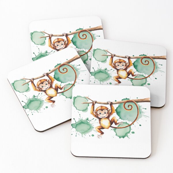 Item preview, Playful Monkey – Jungle Watercolor Art designed and sold by StormArte.
