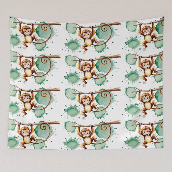 Item preview, Playful Monkey – Jungle Watercolor Art designed and sold by StormArte.
