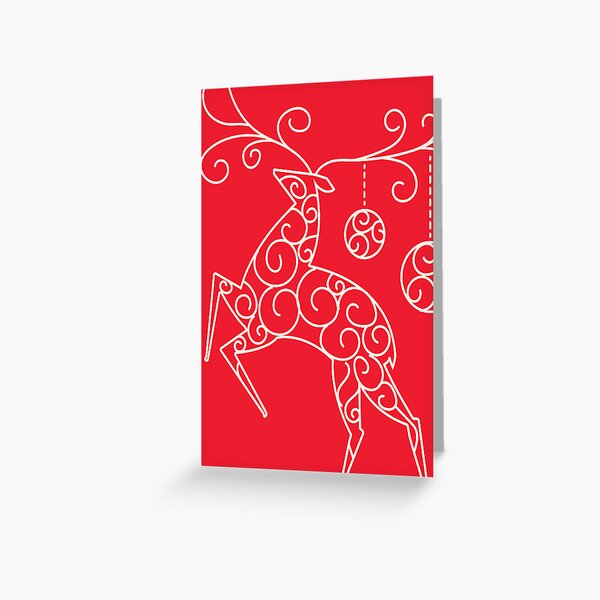 Aperçu de l'œuvre Cerf abstrait avec des lignes tourbillonnantes décoratives et des ornements sur fond rouge vif créée et vendue par Jdawnink.